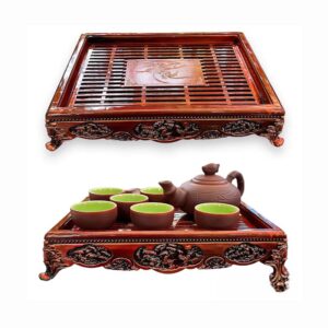 Mesa de chá gongfu com reservatório em plástico estilo vietnamita